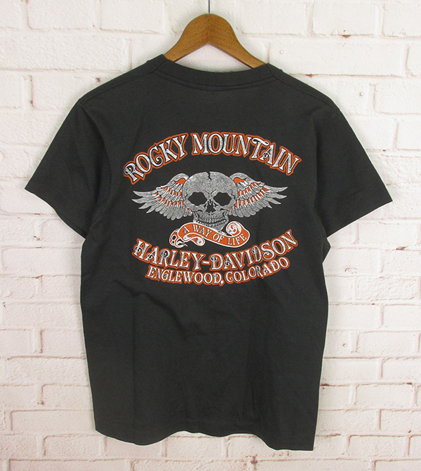 【高品質最新作】NLSMRKTS3759 1988年 ハーレーダビッドソン Tシャツ スカル 黒（クリックポスト可） 丸首